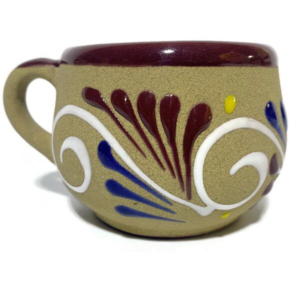 Rubria Mexican Clay Mug Coffee Cup Taza Dona Brown and Blue New With Tag - Picture 1 of 6